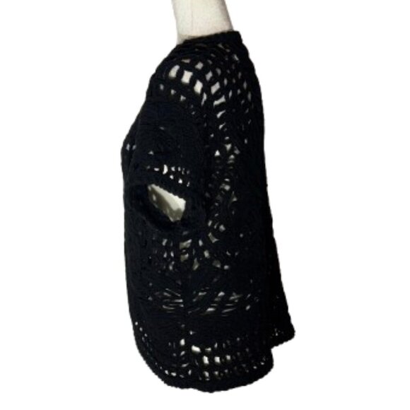 Coldwater Creek Crochet Black Women's Cardigan Open Front Size 16 - Picture 4 of 6